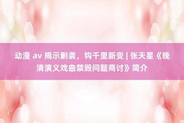 动漫 av 揭示剿袭，钩千里新变 | 张天星《晚清演义戏曲禁毁问题商讨》简介