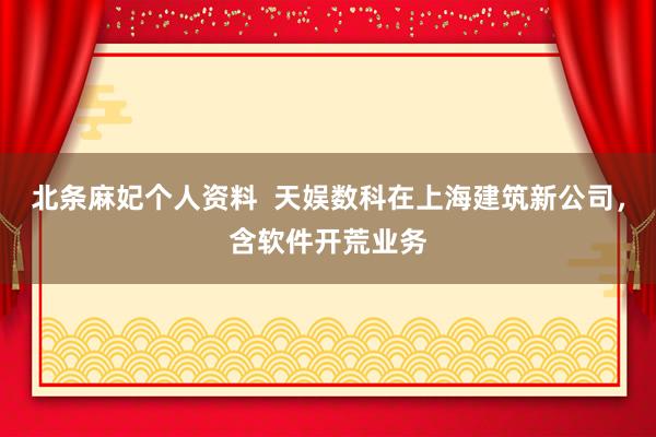 北条麻妃个人资料  天娱数科在上海建筑新公司，含软件开荒业务