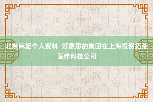 北条麻妃个人资料  好意思的集团在上海投资拓荒医疗科技公司