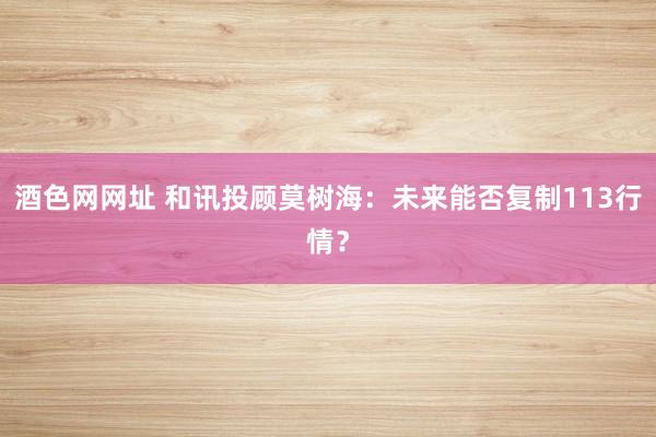 酒色网网址 和讯投顾莫树海：未来能否复制113行情？