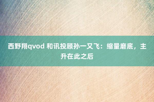 西野翔qvod 和讯投顾孙一又飞：缩量磨底，主升在此之后